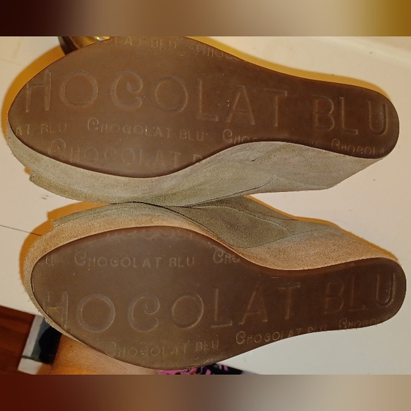 Chocolat Blu Wind Peep Toe Suede Platform Wedge Mule Size 8 - Picture 10 of 10